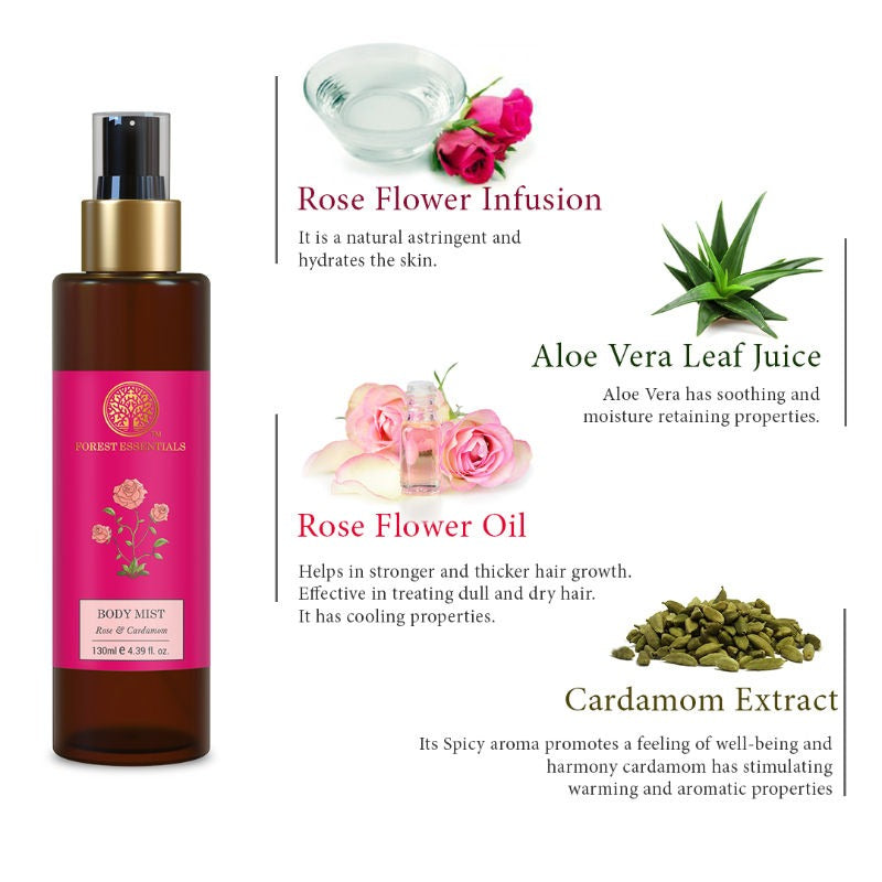 Forest Essentials Body Mist Rose & Cardamom | Grocsy