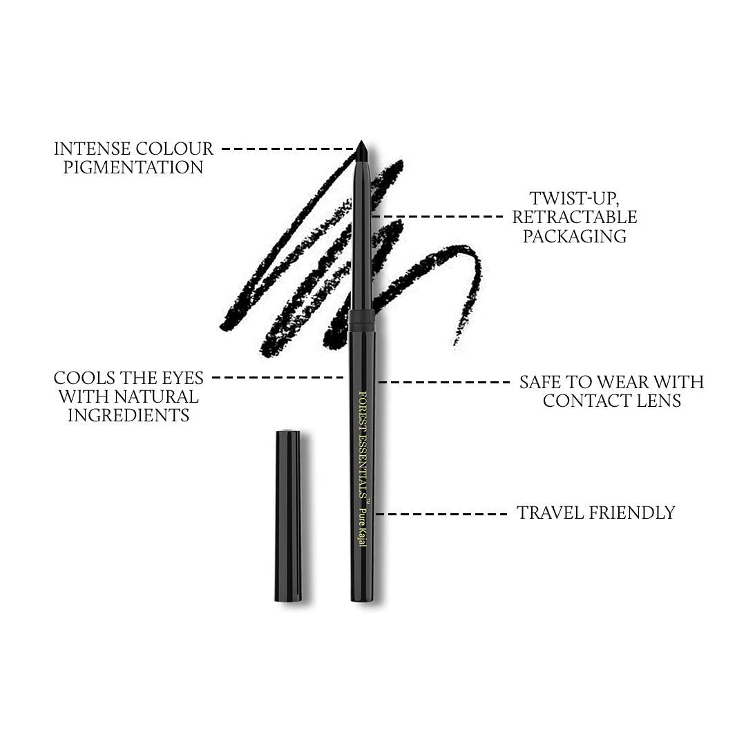Forest Essentials Charcoal Black Gulaab Khaas Kajal | Grocsy