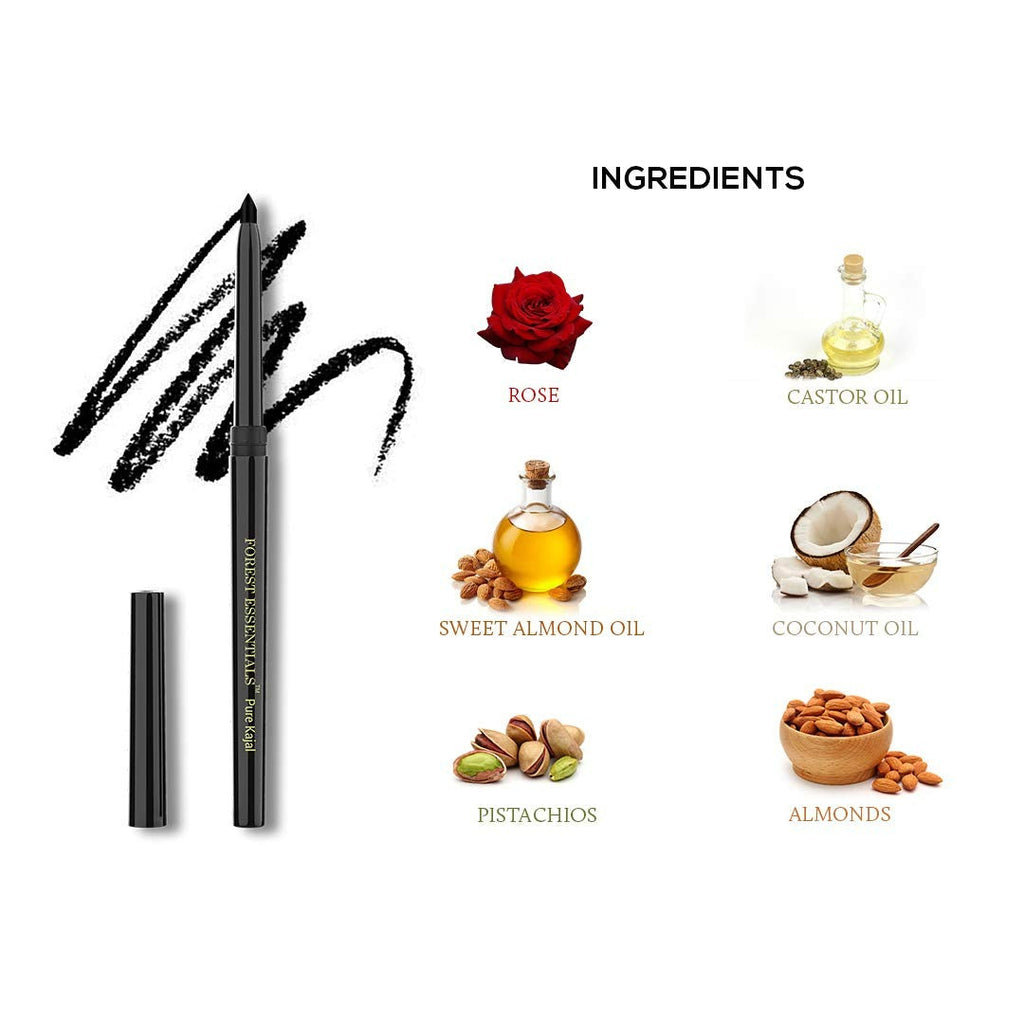 Forest Essentials Charcoal Black Gulaab Khaas Kajal | Grocsy