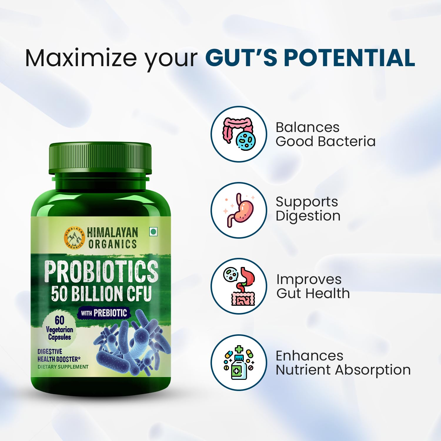 Himalayan Organics Probiotics Supplement 50 billion Prebiotics Capsules | Grocsy
