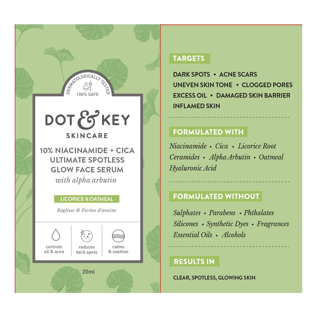 Dot & Key 10% Niacinamide Cica Glow Face Serum, Fades Acne Scars & Dark Spots | Grocsy