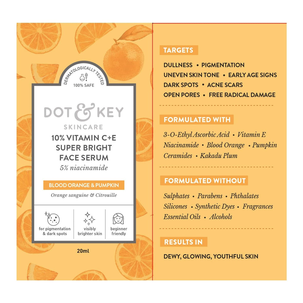 Dot & Key 10% Vitamin C+E Super Bright Face Serum With 5% Niacinamide, Glows Skin | Grocsy