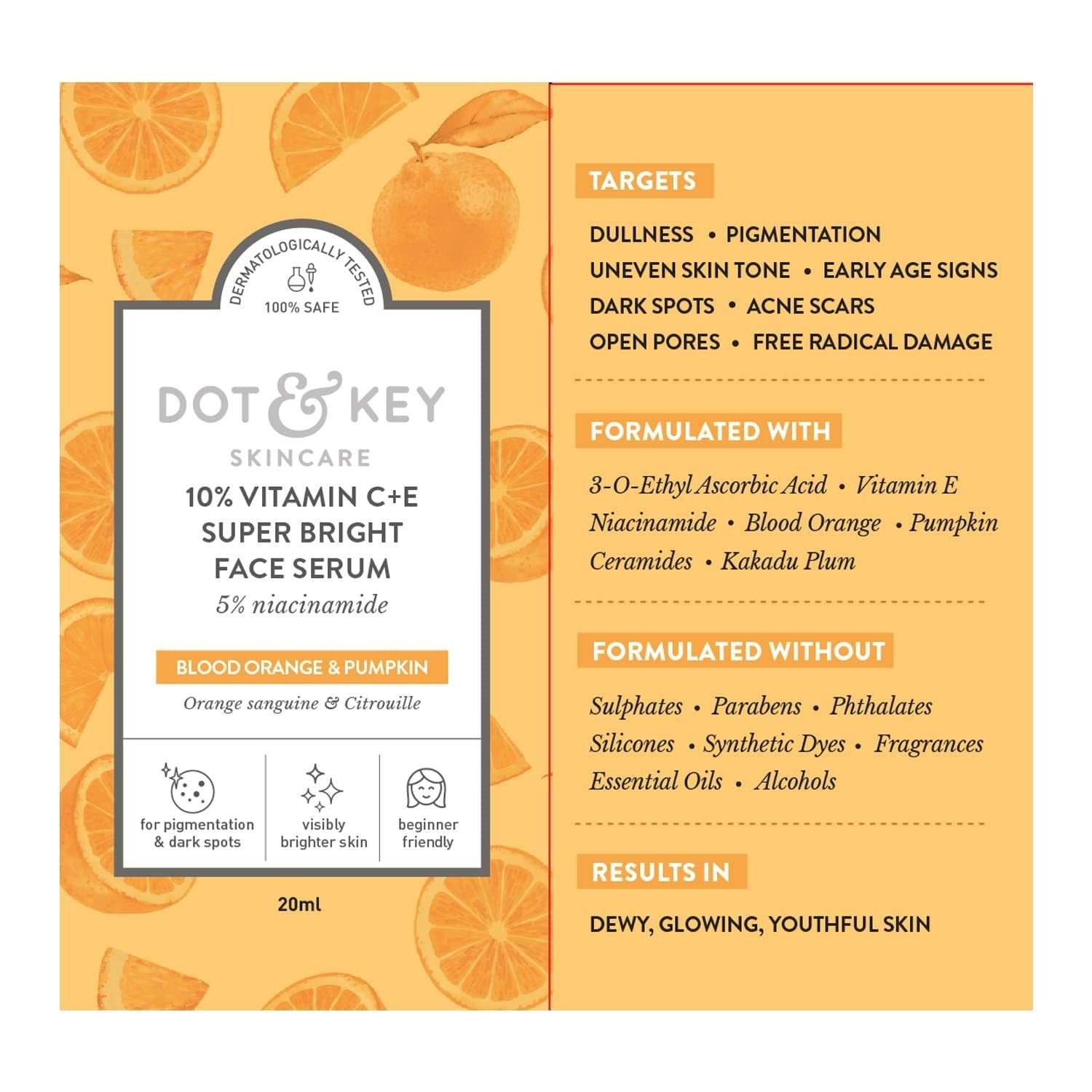 Dot & Key 10% Vitamin C+E Super Bright Face Serum With 5% Niacinamide, Glows Skin | Grocsy