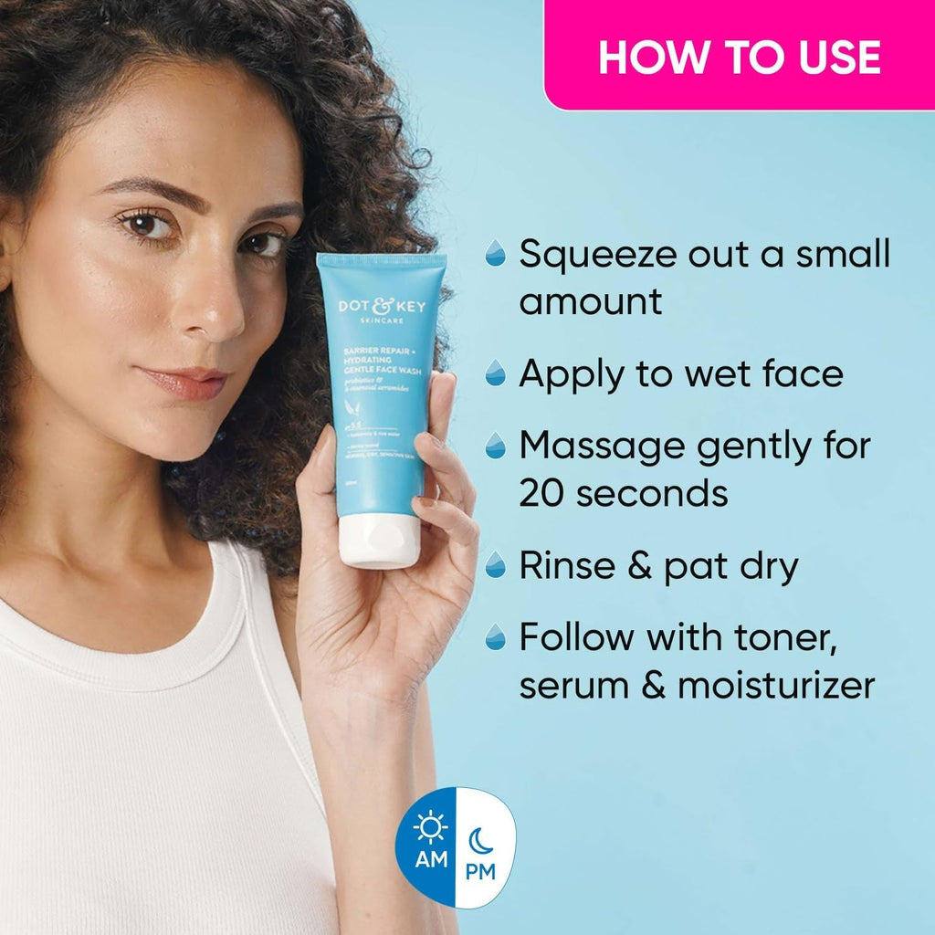 Dot & Key Barrier Repair Hydrating Gentle Face Wash For Dry, Normal & Sensitive Skin With Hyaluronic & Rice Water | Grocsy