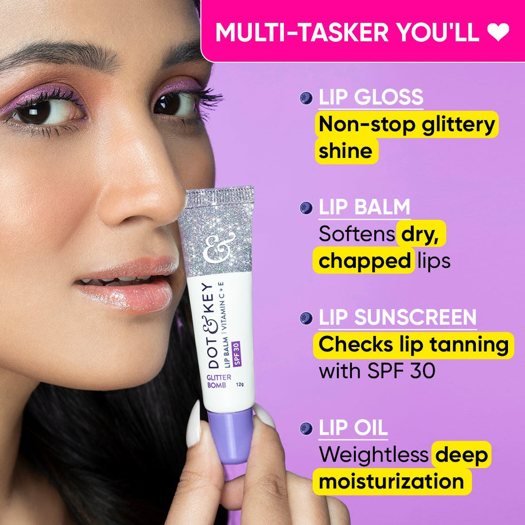 Dot & Key Glitter Bomb Lightweight Vitamin C + E & SPF 30 PA+++ Lip Balm | Grocsy