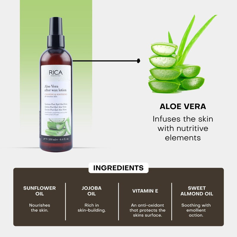 Rica Aloe Vera After Wax Lotion for Sensitive Skin With Sun Flower Oil, Jojoba Oil & Vitamin E | Grocsy