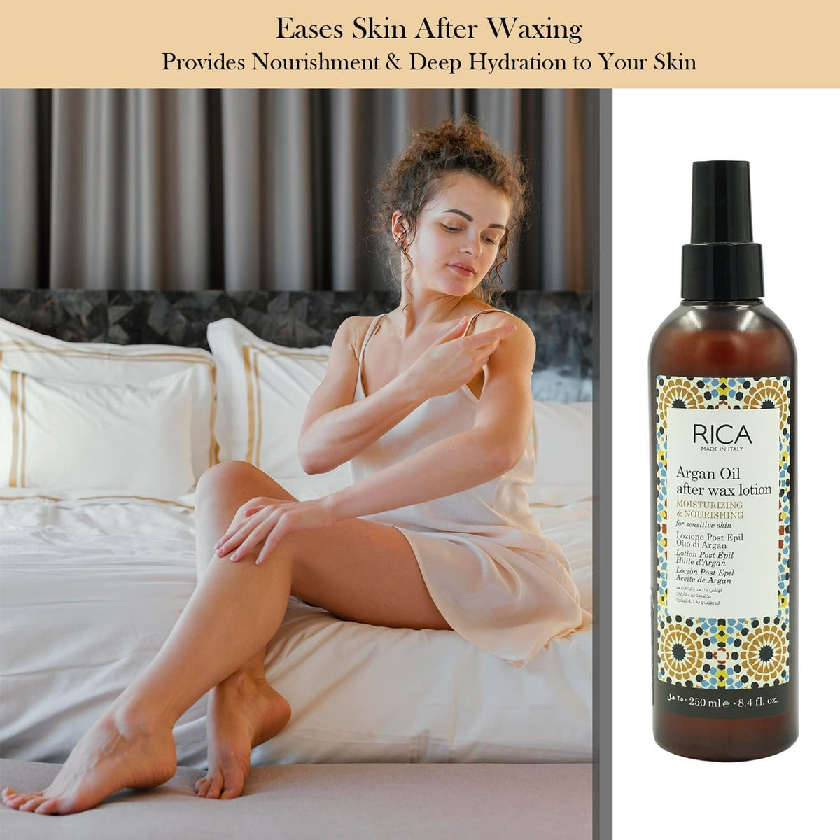 Rica Argan Oil After Wax Lotion for Sensitive Skin With Sun Flower Oil, Jojoba Oil & Vitamin E - Limited Time Offer | Grocsy