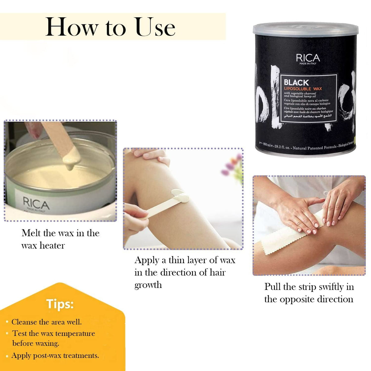 Rica Black Liposoluble Wax With Vegetable Charcoal, For All Skin Types | Grocsy