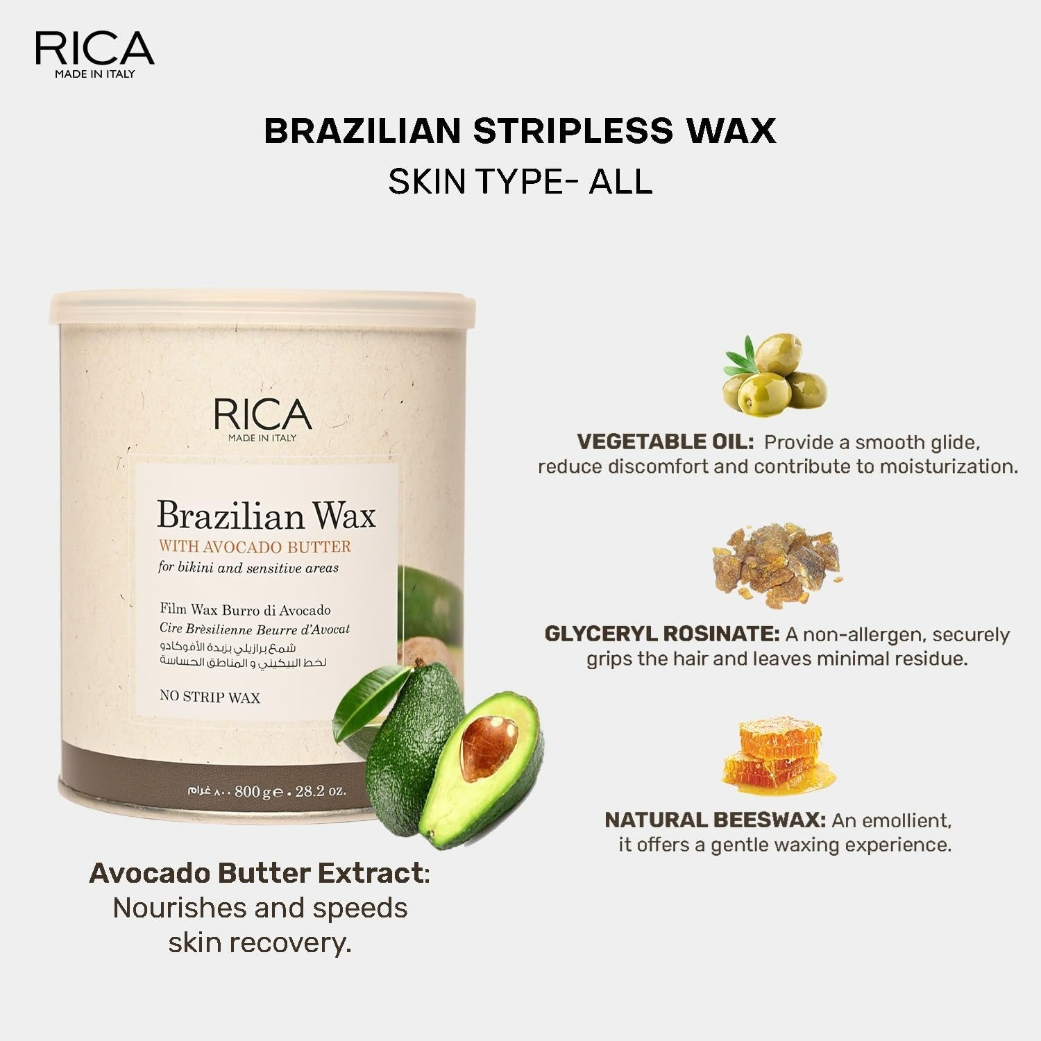 Rica Brazilian Wax with Avocado Butter, Natural & Stripless Wax | Grocsy