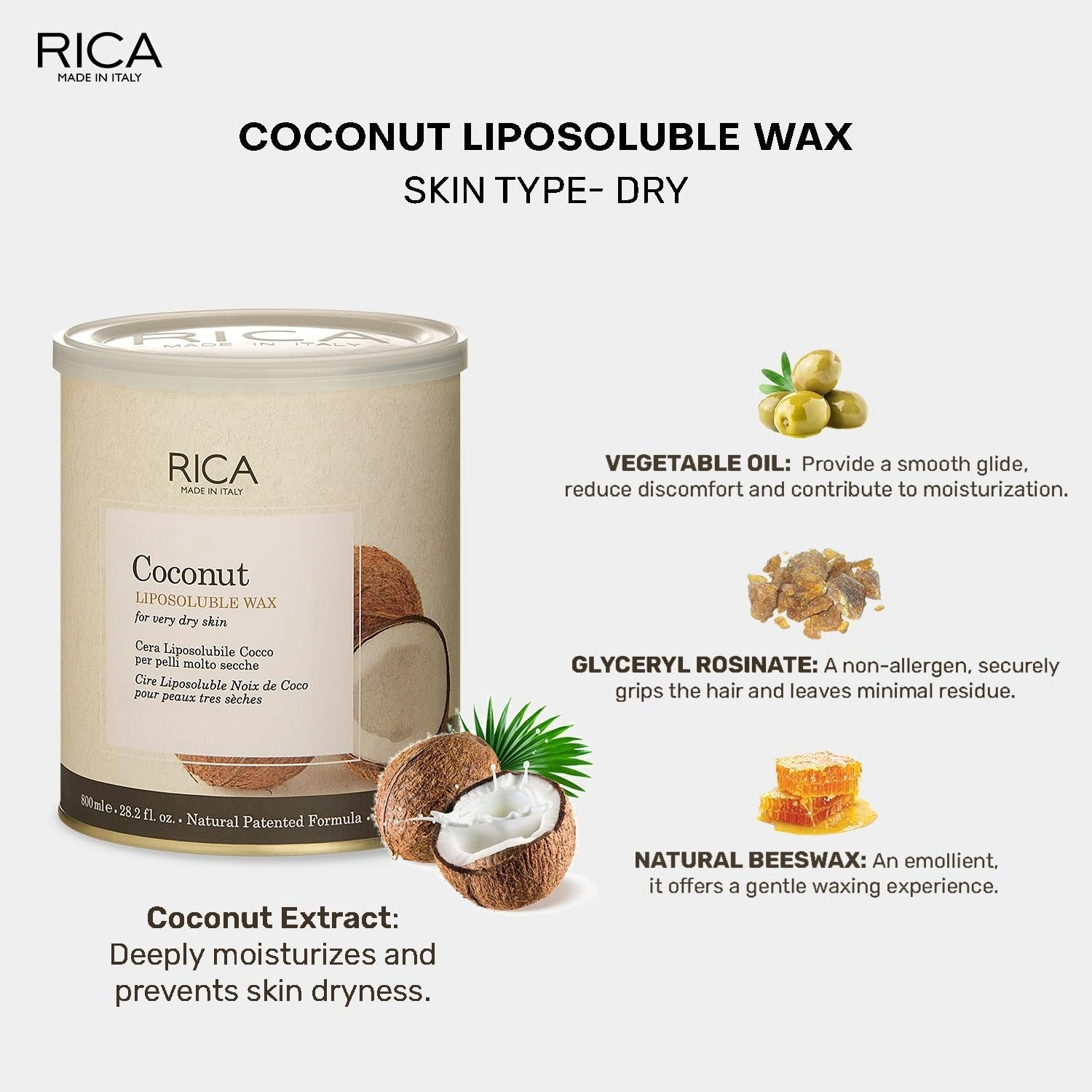 Rica Coconut Liposoluble Hair Removal Wax for Very Dry Skin | Grocsy