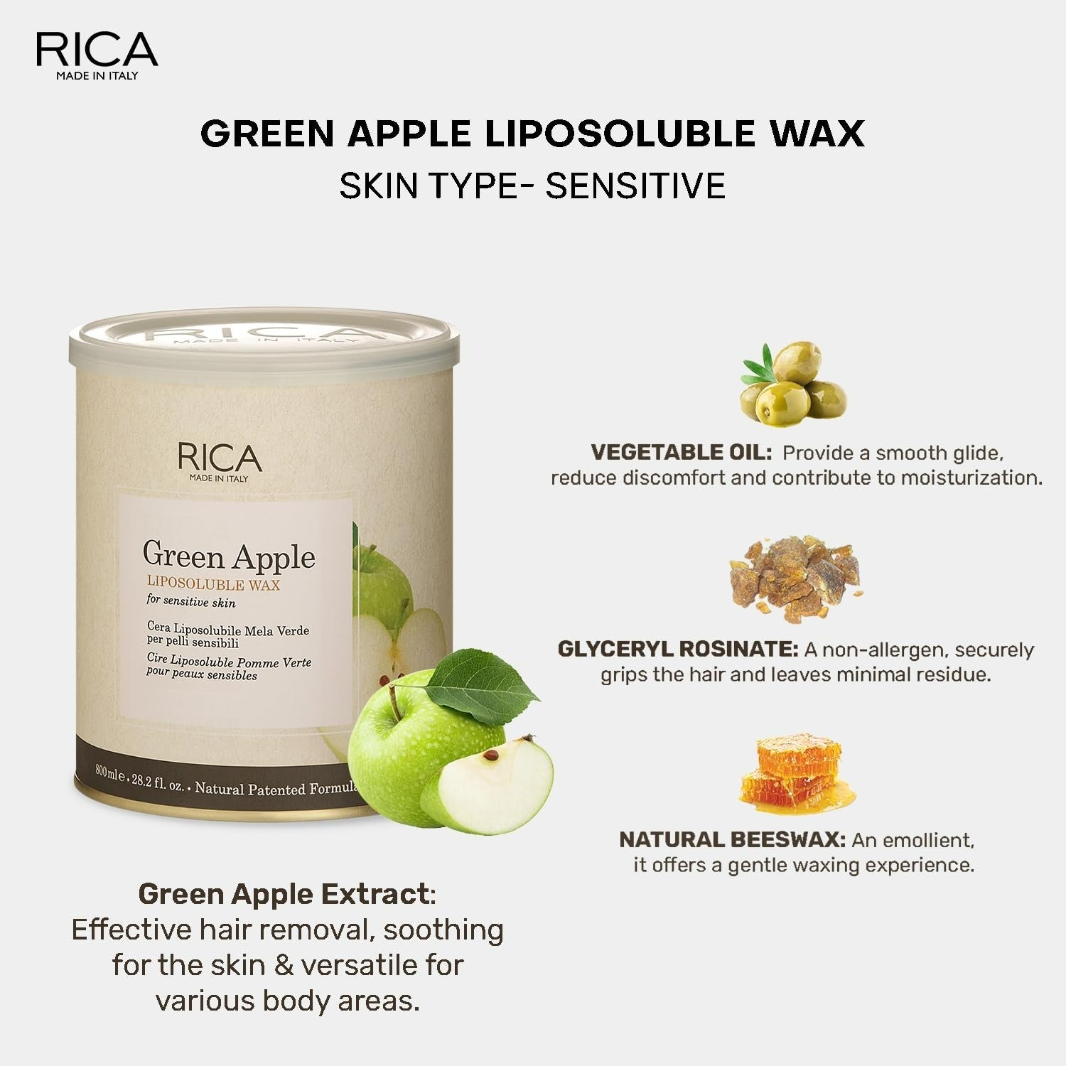 Rica Green Apple Liposoluble Wax For Sensitive Skin | Grocsy