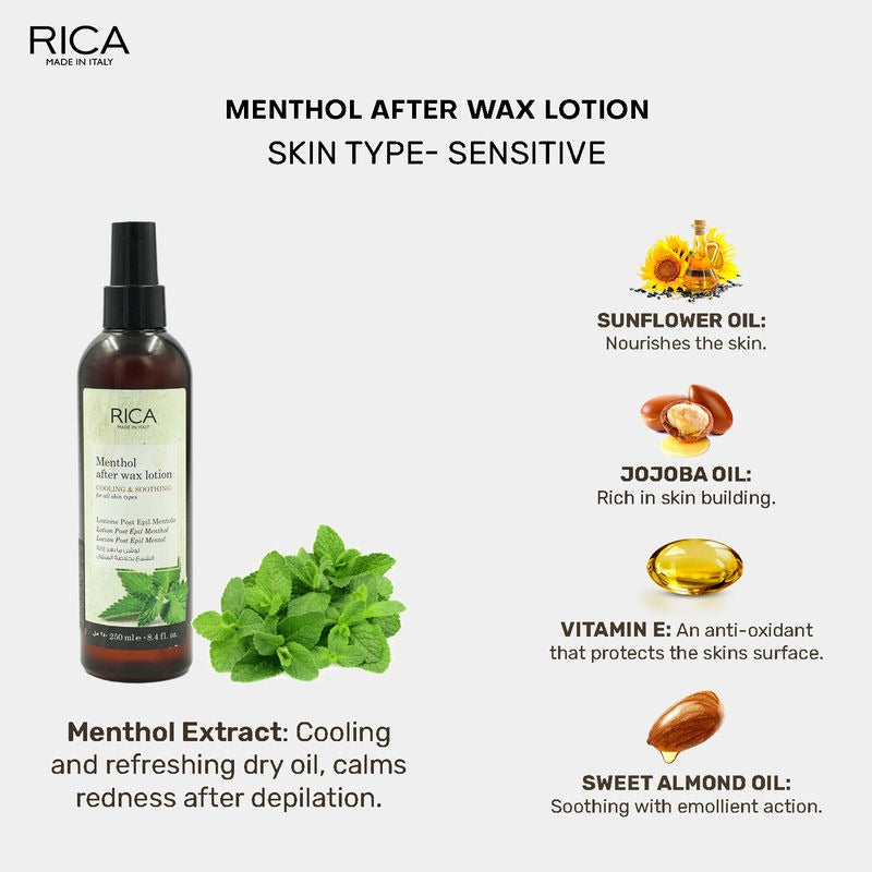 Rica Menthol After Wax Lotion For All Skin Type with Sun flower Oil, Jojoba Oil & Vitamin E | Grocsy