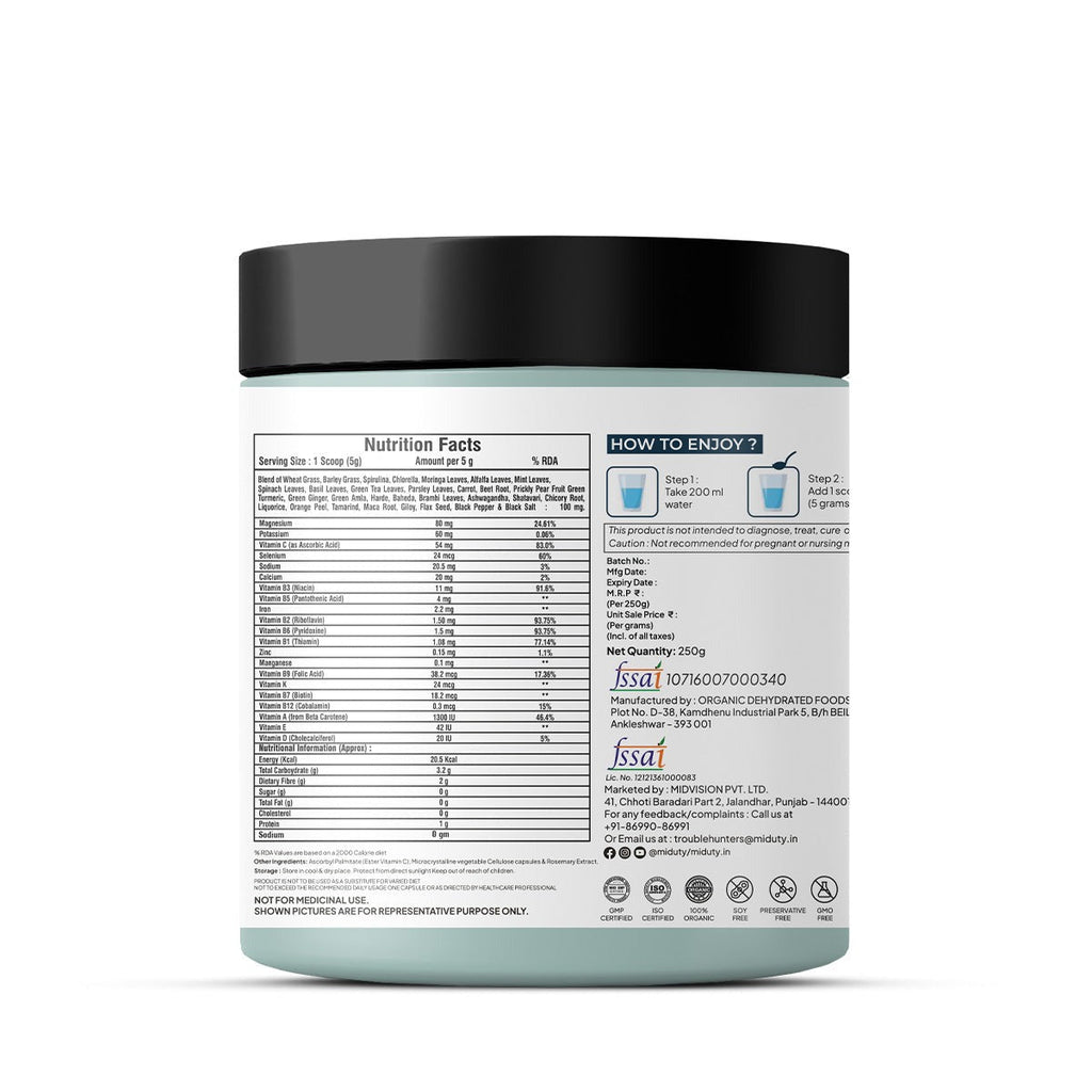 Miduty by Palak Notes 100% Organic Alkalizing Super Greens Powder | Grocsy