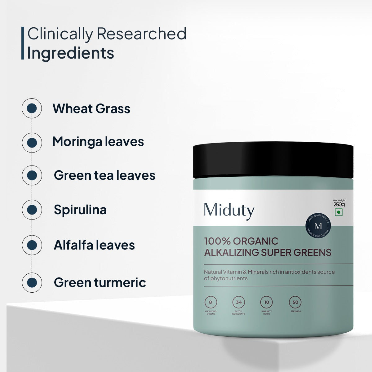 Miduty by Palak Notes 100% Organic Alkalizing Super Greens Powder | Grocsy