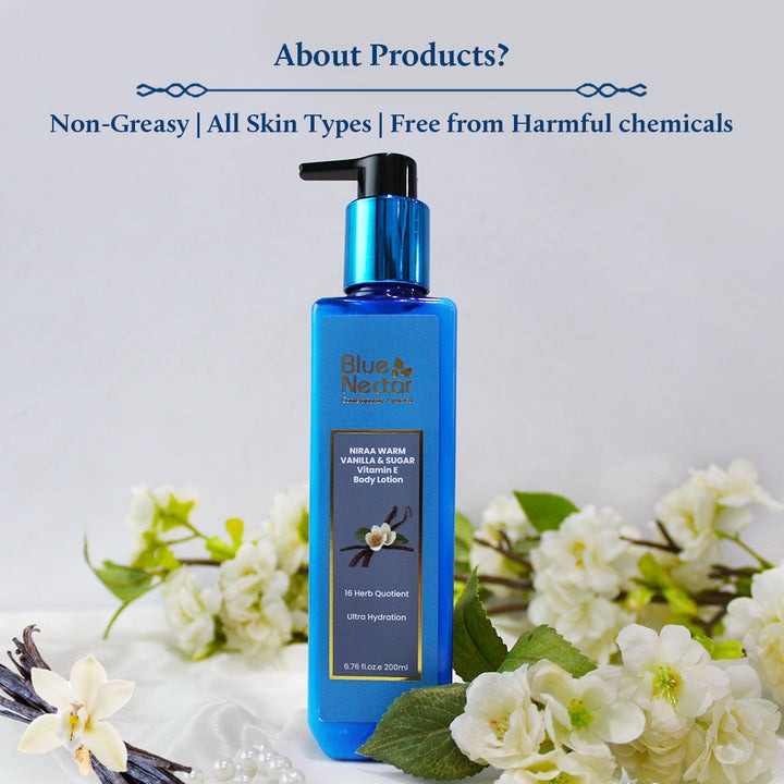 Blue Nectar Niraa Warm Vanilla & Sugar Body Lotion with Plant Based Vitamin E for Ultra Hydration | Grocsy