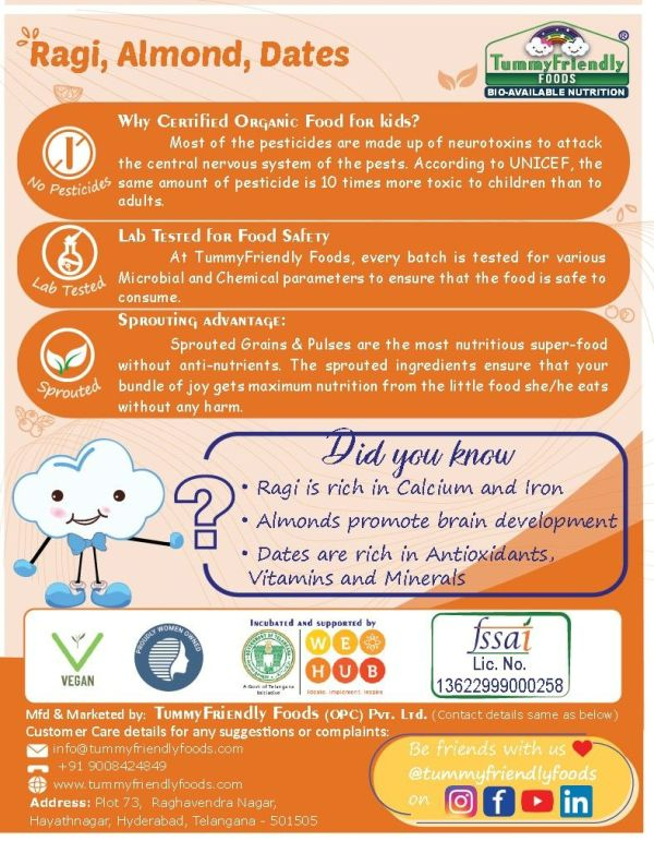 TummyFriendly Foods Organic Sprouted Ragi, Almonds, Dates Porridge Mix | Grocsy