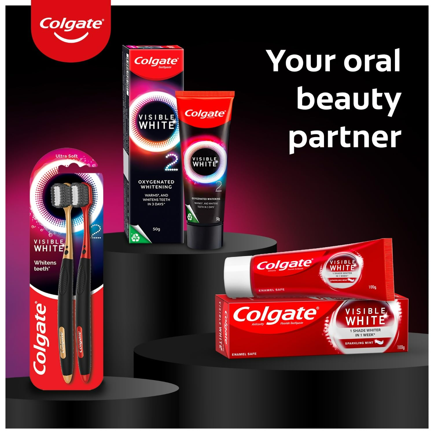 Colgate Visible White O2 Teeth Whitening Toothpaste with Peppermint Sparkle | Grocsy
