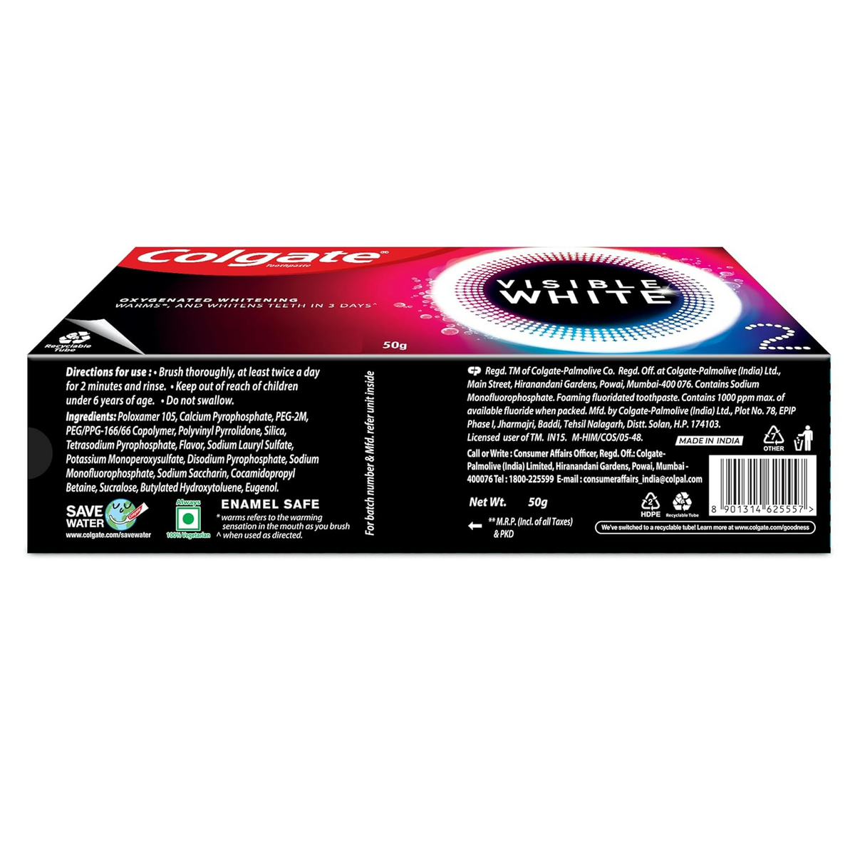 Colgate Visible White O2 Teeth Whitening Toothpaste with Peppermint Sparkle | Grocsy