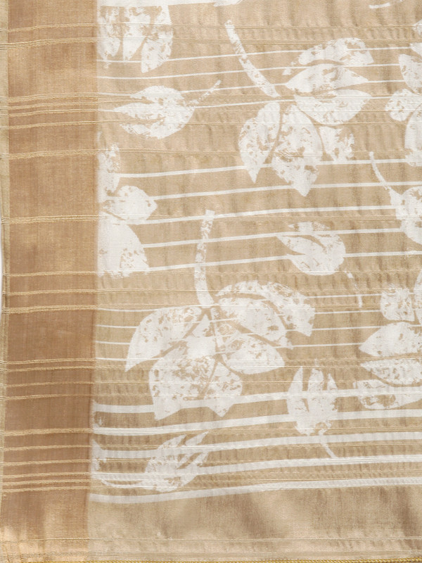 Beige Silk Blend Digital Print Floral Saree with Unstitched Blouse - Hiral Fashion | Grocsy