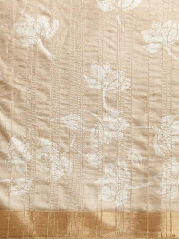 Beige Silk Blend Digital Print Floral Saree with Unstitched Blouse - Hiral Fashion | Grocsy