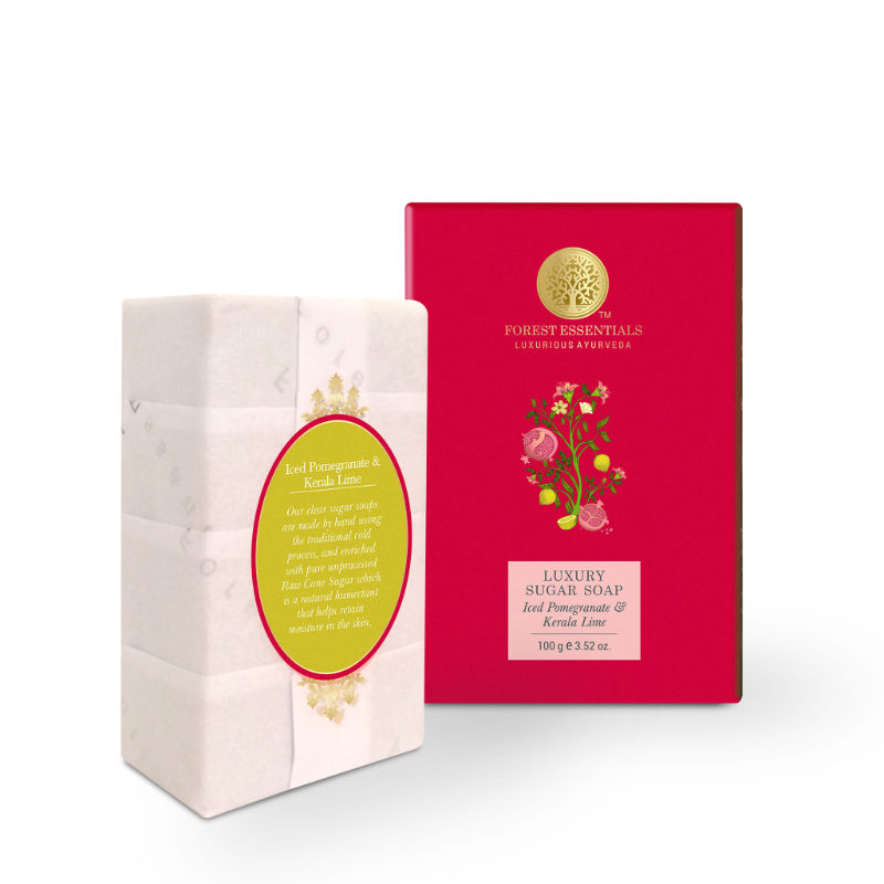 Forest Essentials Luxury Sugar Soap Iced Pomegranate & Kerala Lime | Grocsy