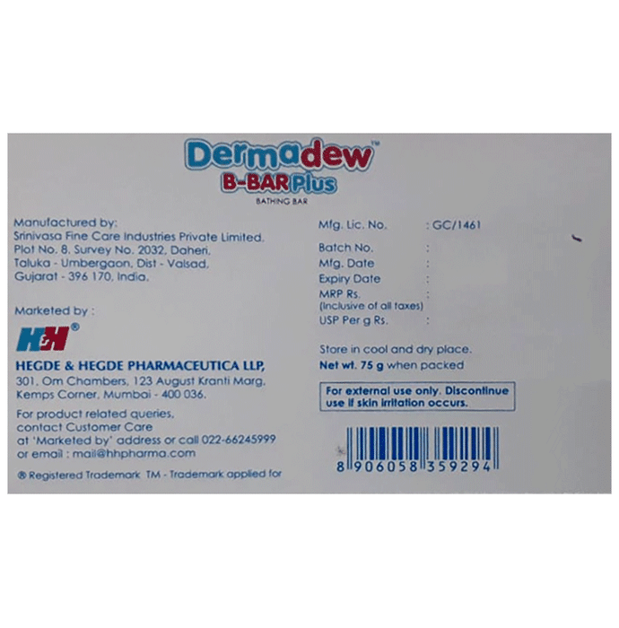 Dermadew B-Bar Plus Bathing Bar pH 5.5 | Grocsy