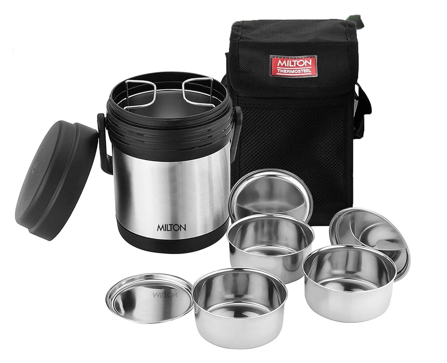 MILTON Thermosteel Hot Meal 3 Container Lunch Box, Silver | Grocsy