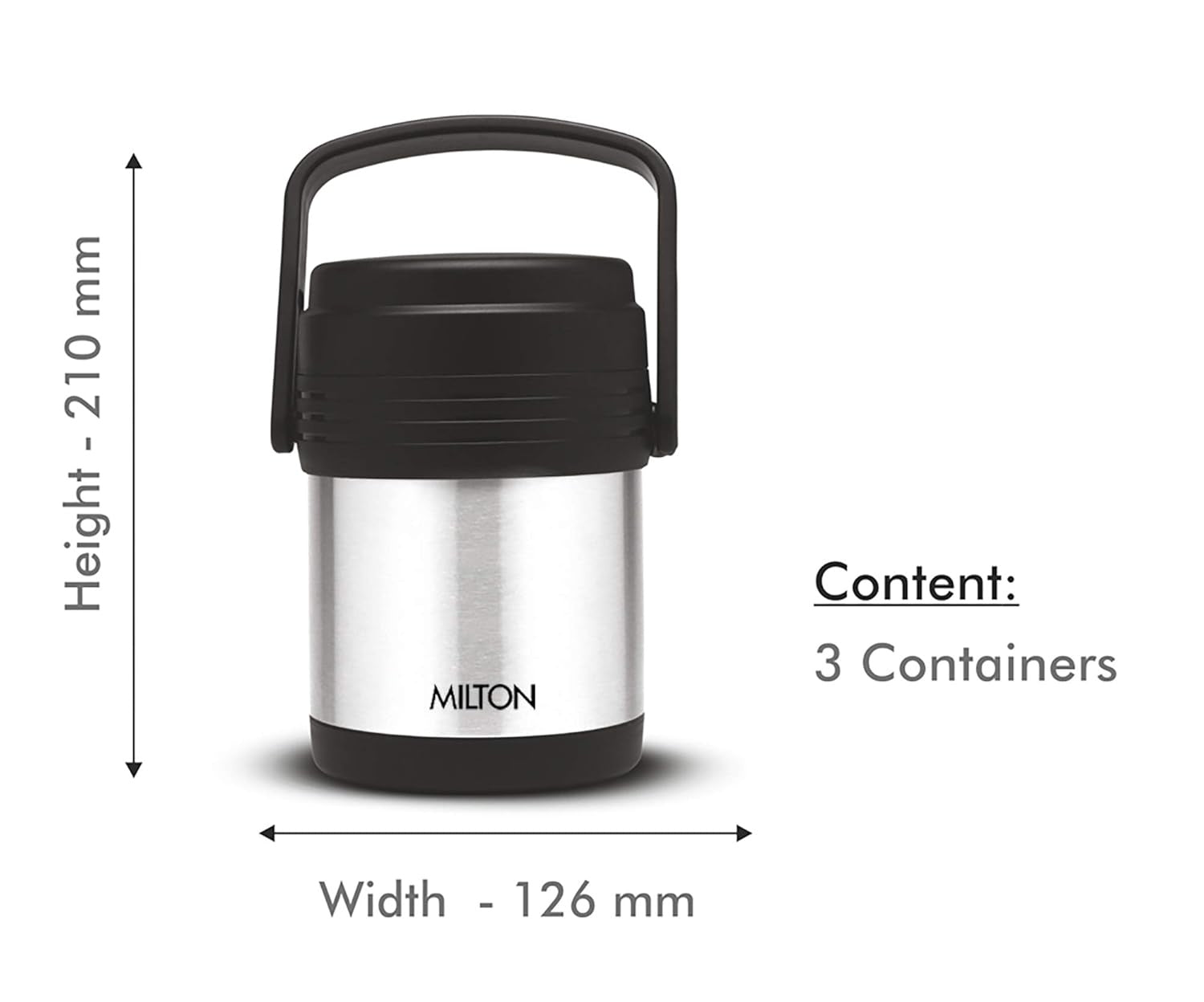 MILTON Thermosteel Hot Meal 3 Container Lunch Box, Silver | Grocsy