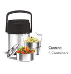 MILTON Thermosteel Hot Meal 3 Container Lunch Box, Silver | Grocsy