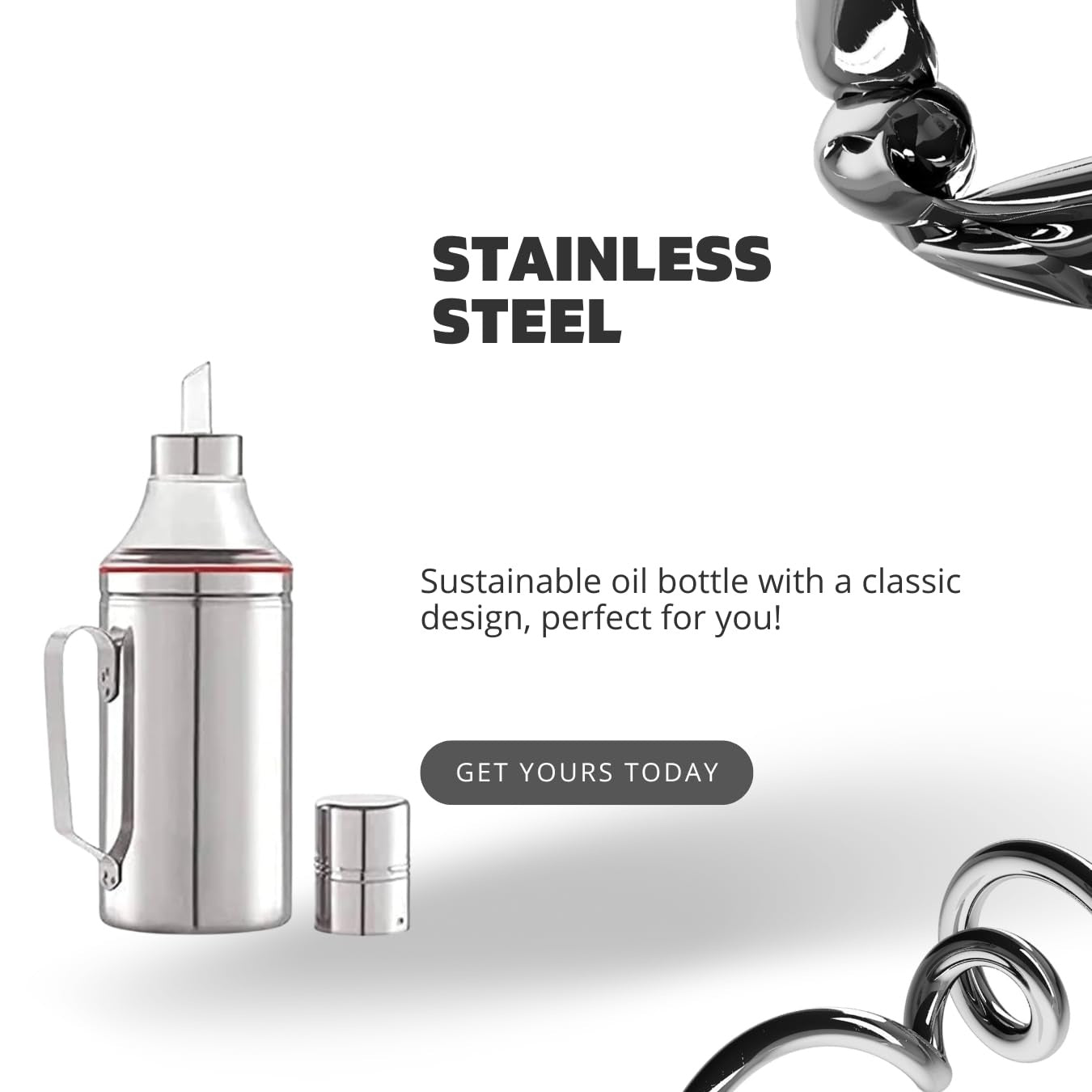 Brunchy Stainless Steel Oil Dispenser 1 Litre | Grocsy