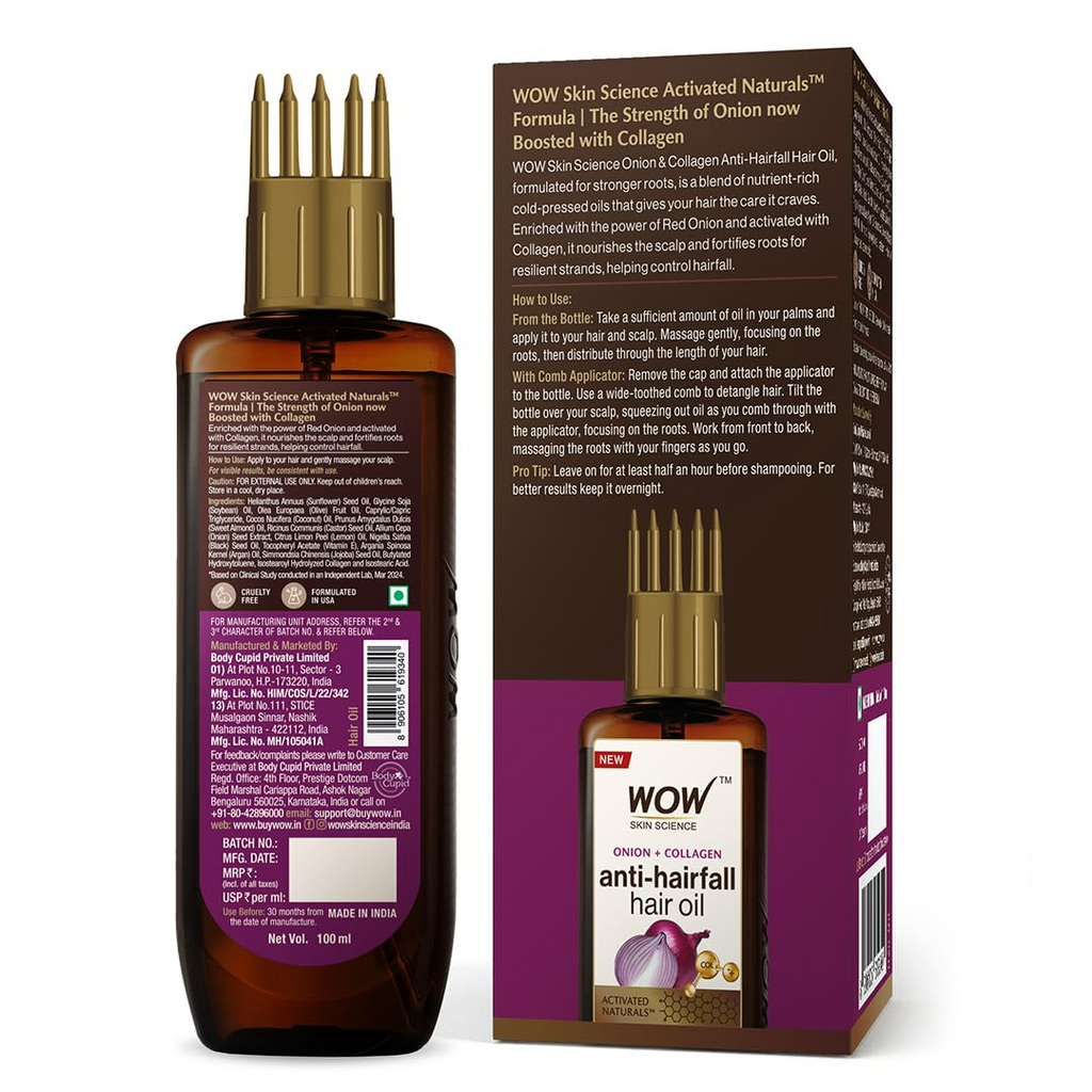 Wow Skin Science Onion & Collagen Anti-Hairfall Hair Oil | Grocsy