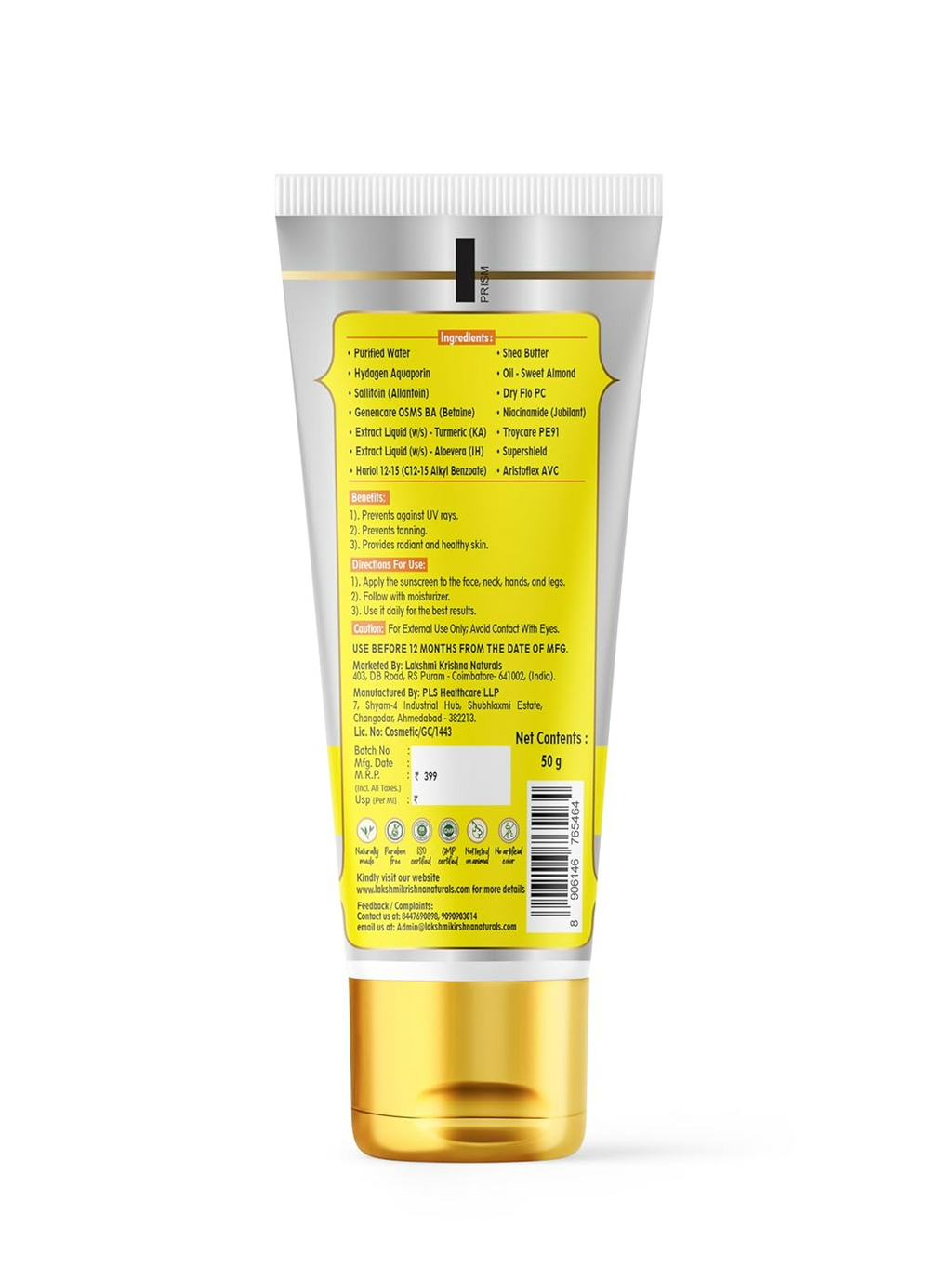 Lakshmi Krishna Sunscreen SPF 50 | Grocsy