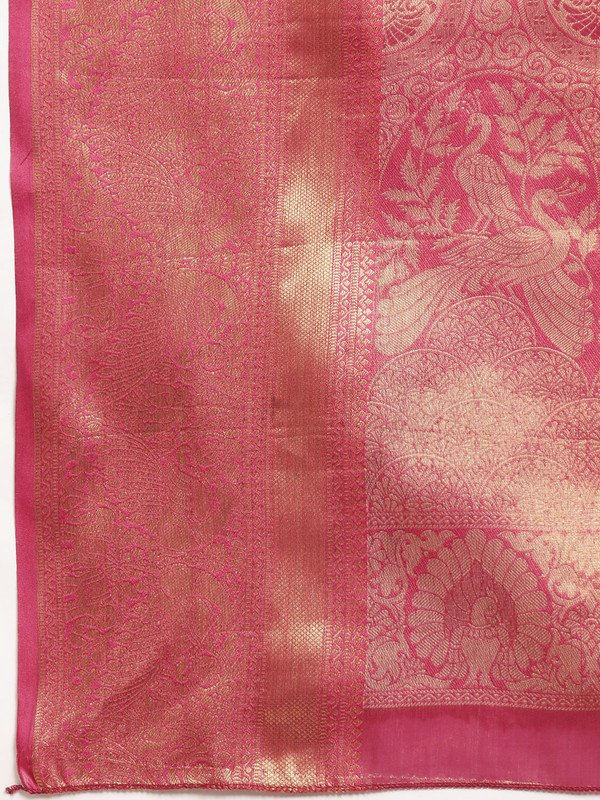 Mustard Brocade Zari Woven Floral Saree with Unstitched Blouse - Hiral Fashion | Grocsy