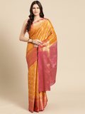 Mustard Brocade Zari Woven Floral Saree with Unstitched Blouse - Hiral Fashion | Grocsy