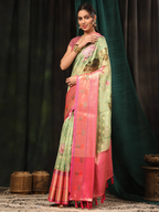 Green Art Silk Digital Print Floral Saree with Unstitched Blouse - Hiral Fashion | Grocsy