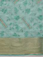 Turquoise Kota Doria Embroidered Floral Saree with Unstitched Blouse - Hiral Fashion | Grocsy