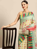 Green Pure Cotton Woven Zari Design Floral Saree with Unstitched Blouse - Hiral Fashion | Grocsy