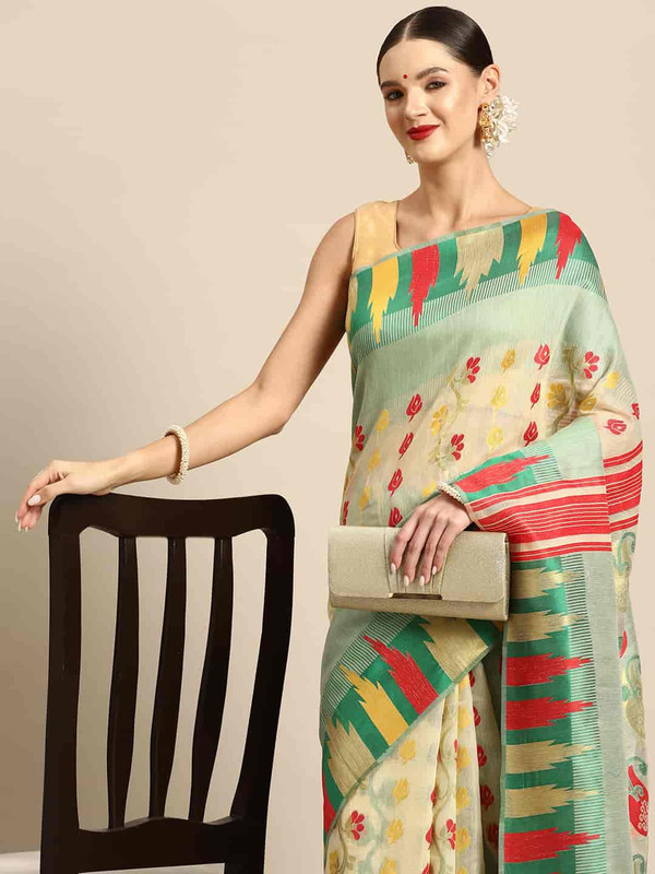 Pink Pure Cotton Woven Zari Design Floral Saree with Unstitched Blouse - Hiral Fashion | Grocsy