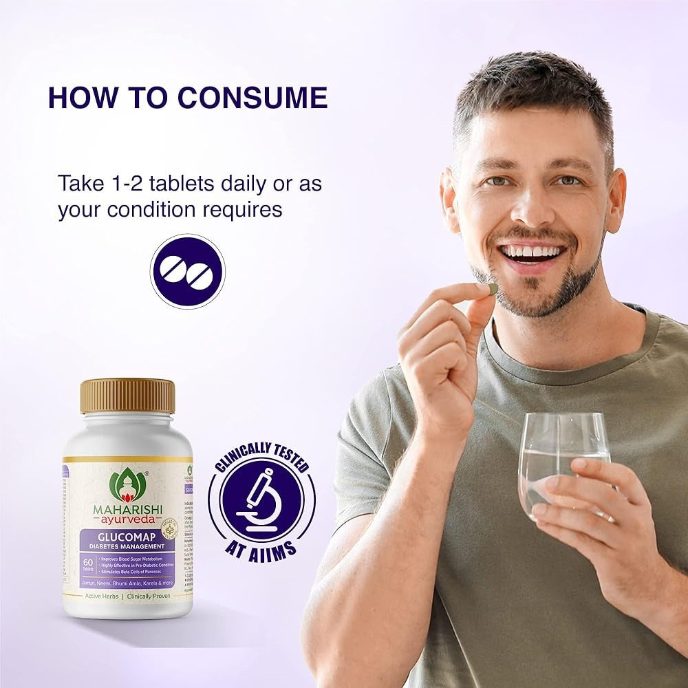 Maharishi Ayurveda Glucomap Tablets | Vedic Ayurvedic Supplement for Healthy Blood Sugar Balance - Swadesiicart