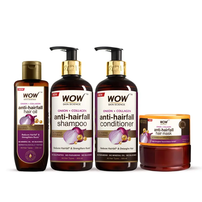 Wow Skin Science Onion Black Seed Oil Hair Care Ultimate 4 Kit | Grocsy