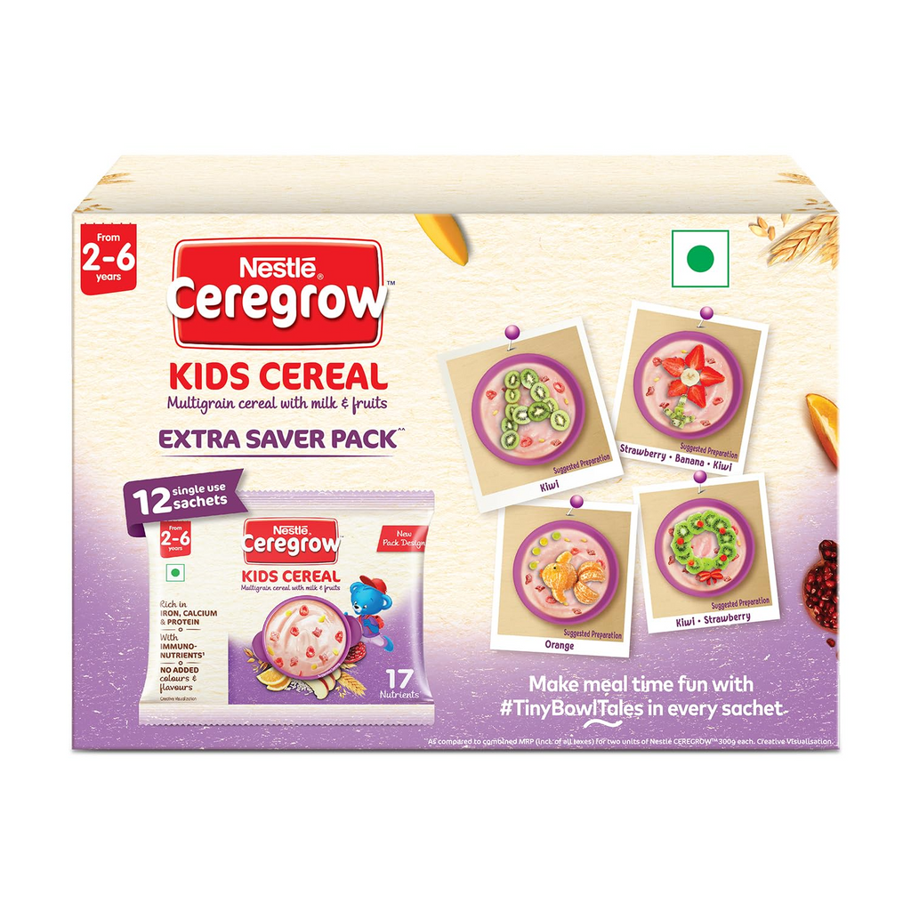 Nestle Ceregrow Kids (2-6 yrs) Cereal-Multigrain, Milk & Fruits, Rich in Iron, Calcium & Protein | Grocsy