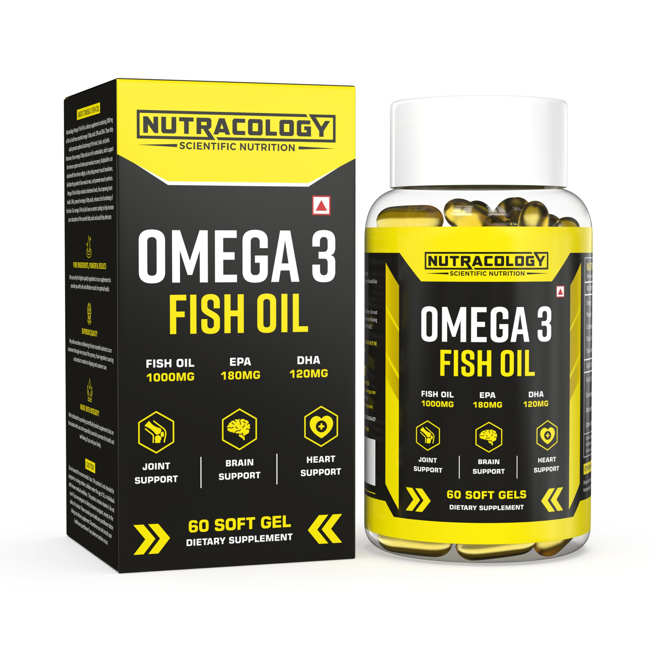 Nutracology Omega 3 Fish Oil 1000mg Capsules with Fish oil EPA + DHA Enriched Sofgels | Grocsy