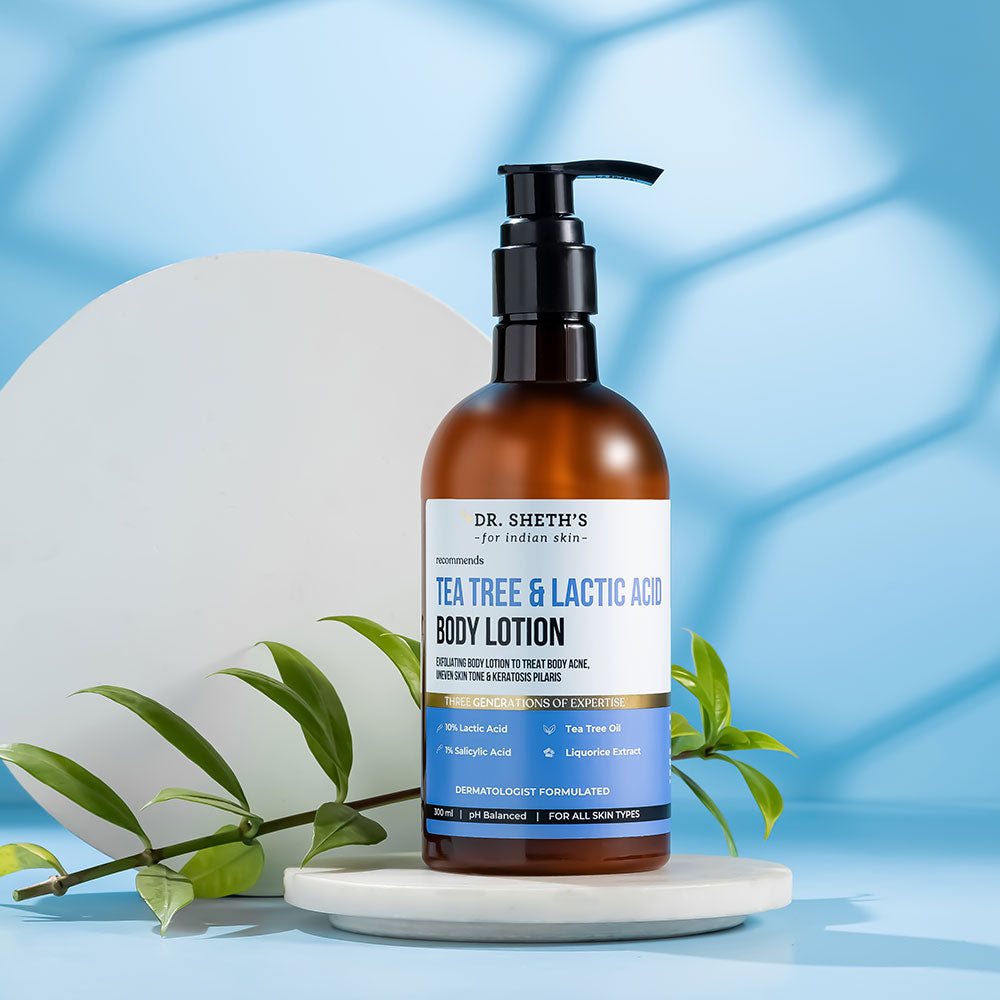 Dr. Sheth's Tea Tree & Lactic Acid Body Lotion - Ph Balanced, To Reduce Body Acne, Uneven Skin Tone | Grocsy