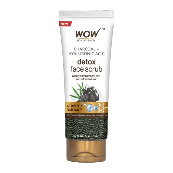 Wow Skin Science Charcoal & Hyaluronic Acid Detox Face Scrub | Grocsy