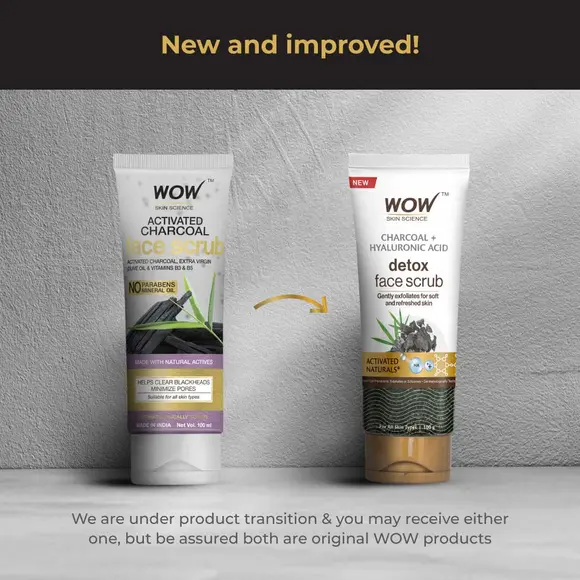 Wow Skin Science Charcoal & Hyaluronic Acid Detox Face Scrub | Grocsy