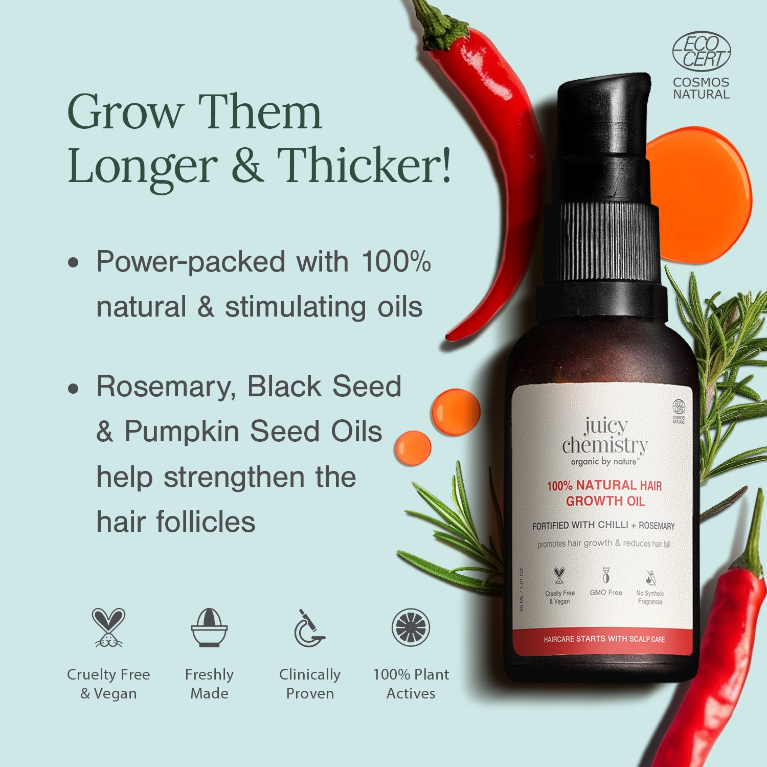 Juicy Chemistry Chilli Horsetail and Blackseed Hair Oil | Grocsy