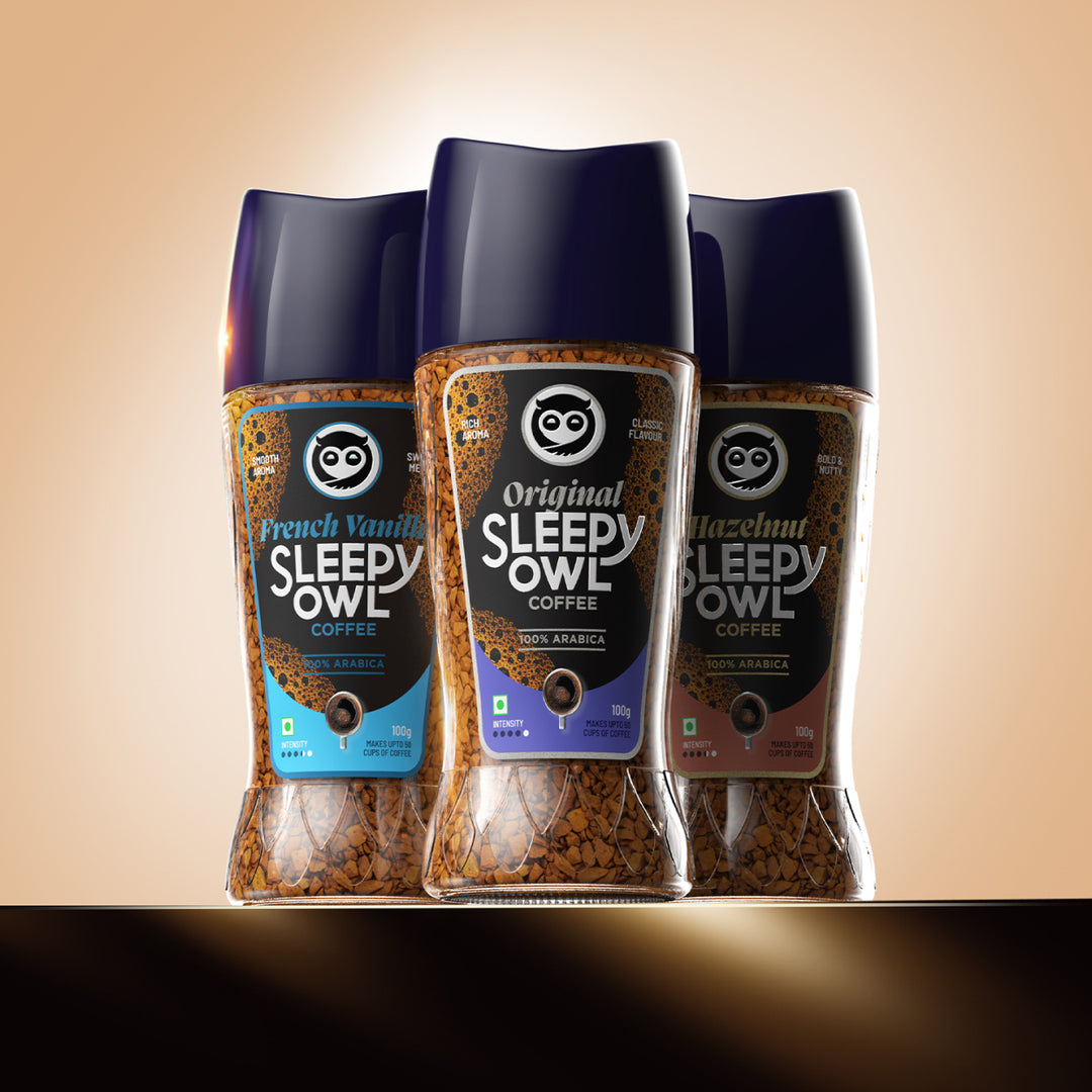 Sleepy Owl Premium Instant Coffee Original, French Vanilla, Hazelnut Combo | Grocsy