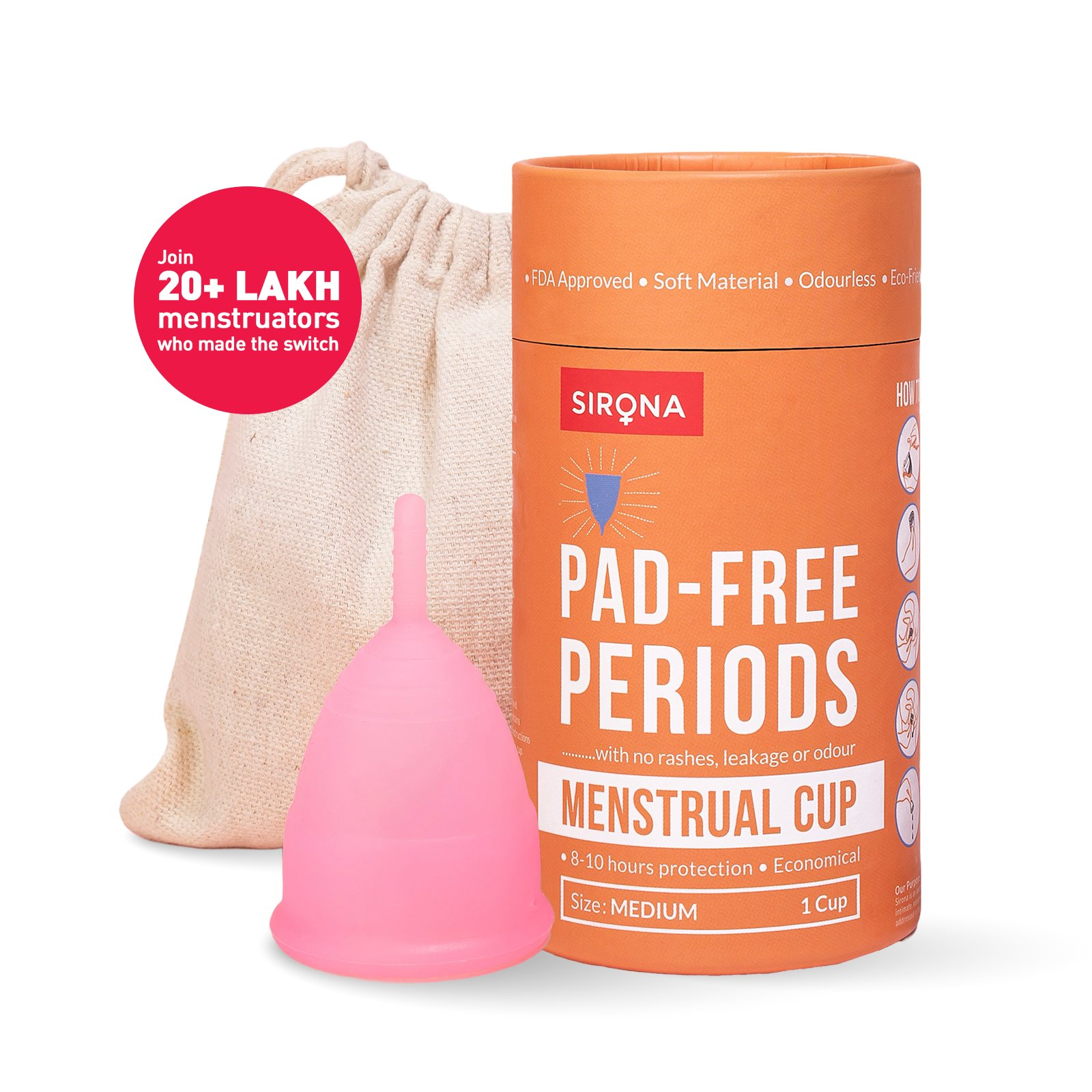 Sirona Reusable Menstrual Cup with Pouch | Grocsy