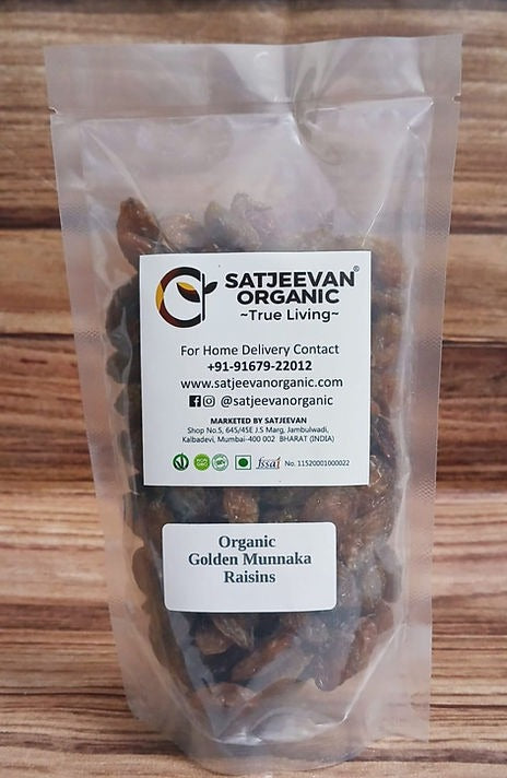 Satjeevan Organic Golden Munakka Raisins | Grocsy