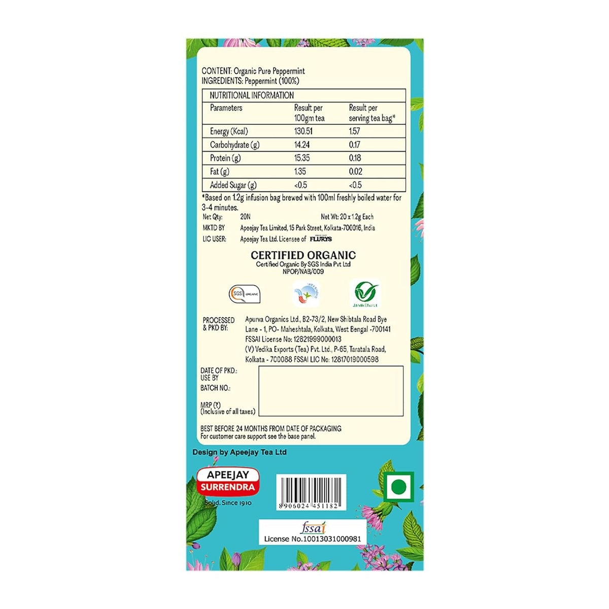 Typhoo Refreshing Organic Peppermint Tea Bags | Grocsy
